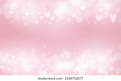Pink glittery background variegated hearts and bokeh with glitter. Fantastic gradient with pink shade for Valentine's Day . Romantic sky background
