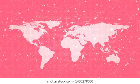 Pink Global Network System Technology Background,connection and Communication Concept design,Vector illustration.
