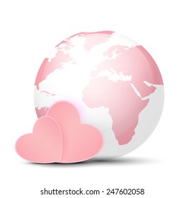 Pink Globe and hearts
