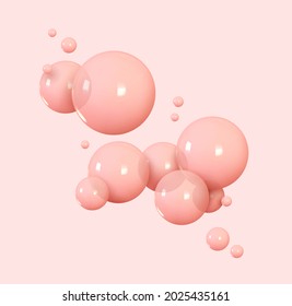 Pink glossy bubbles. Background with realistic balls. Abstract minimal design. Vector illustration