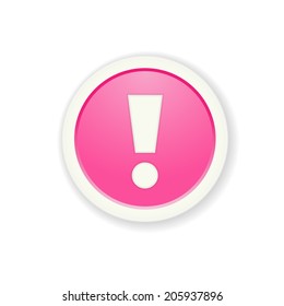 The pink glossy button with exclamation mark / the exclamation mark button / the exclamation mark