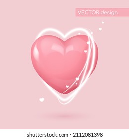 Pink Glossy Candy Heart With Light Neon Frame. Symbol Of Love. Be My Valentine. Vector Illustration For Card, Party, Design, Flyer, Poster, Decor, Banner, Web, Advertising.