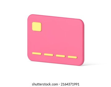 Pink glossy diagonal placed plastic banking credit card realistic 3d icon vector illustration. Financial tool bill e money storage for contactless wireless digital payment with commercial POS terminal