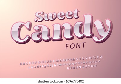 Pink glossy font, Sweet candy alphabet.