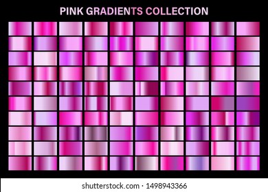 Pink Glossy Gradient, Metal Foil Texture. Color Swatch Set. Collection Of High Quality Vector Gradients. Shiny Metallic Background. Design Element.