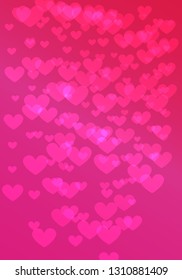 Pink glossy hearts one side frame bokeh texture abstract photo background