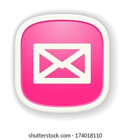 the pink glossy icon with envelope pictogram / the envelope icon / the communication icon