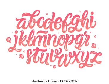 Pink glossy letters. Ice cream and dessert lettering. Frozen type. Vector illustrations.