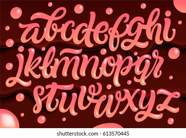 Pink glossy letters. Ice cream and dessert lettering. Frozen type. Vector illustrations.
