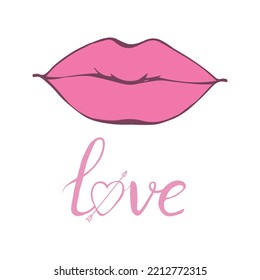 Pink glossy lips, white teeth, beautiful smile of a girl, abstract vector illustration on a white background