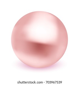 Pink glossy pearl bead isolated on white. Vector illustration for your design.