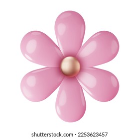 Pink glossy realistic flower straight view isolated. Isolated realistic pink blossom.