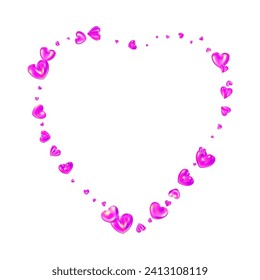 Pink glossy realistic heart frame isolated on white background. 3d vector illustration. Luxury symbol of love. Pink decorative design element for Valentines Day, wedding card, invitation.