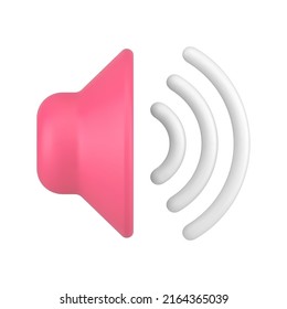 Pink Glossy Sound Speaker With Volume Wave Promo Advertising 3d Icon Realistic Template Vector Illustration. Acoustic Electronic Bass Audio Equipment Portable Voice Stereo Technology Side View