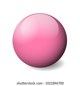 Pink glossy sphere, ball or orb. 3D vector object with dropped shadow on white background.