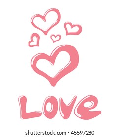 Pink glossy text and hearts