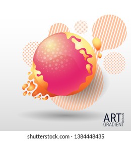 Pink glowing circle in the center for text. Modern abstract vector banner. Colorful trendy gradients and soft color tones. Form of liquid and spray. Flat geometric shapes. Textured Forms.