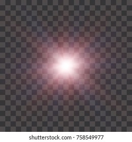 The pink glowing light explodes with a burst of light. Vector illustration for perfect effect with sparkles. Bright Star. Transparent shine of the gloss gradient, bright flash. Texture of highlights.