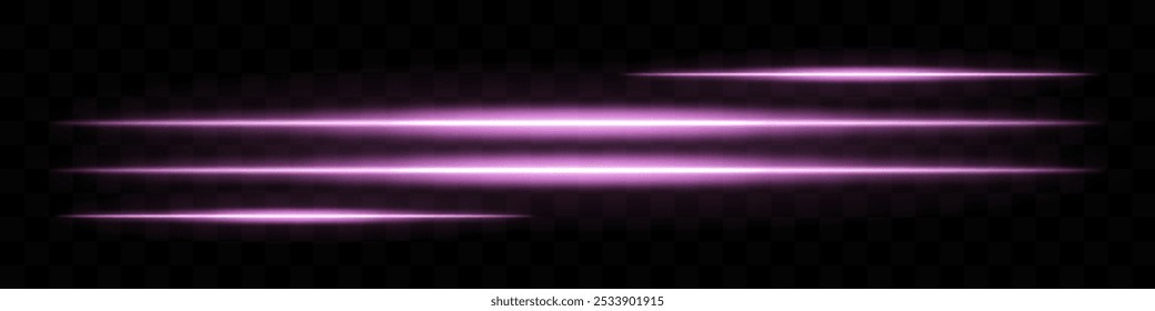Rayas de luz brillante rosada. Rayos Horizontales, abstractos, líneas brillantes, radiante, luminoso, futurista, brillo, movimiento dinámico, destello óptico, energía, neón, efecto de resplandor.