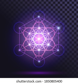 Pink glowing sacred geometric symbol, metatron's cube