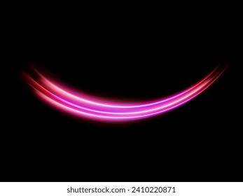 Las líneas brillantes rosadas efecto fondo negro. Luminosas líneas blancas de velocidad. Efecto luminoso. Ola ligera de senderos, línea de trazos de senderos de incendios y giro de la curva de incandescencia.