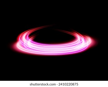 Pink glowing shiny lines effect black background. Luminous white lines of speed. Light glowing effect. Light trail wave, fire path trace line and incandescence curve twirl.