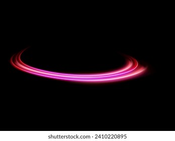 Pink glowing shiny lines effect black background. Luminous white lines of speed. Light glowing effect. Light trail wave, fire path trace line and incandescence curve twirl.