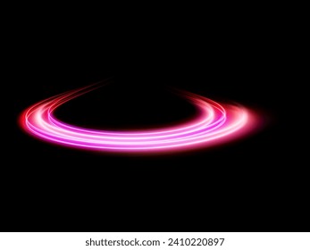 Pink glowing shiny lines effect black background. Luminous white lines of speed. Light glowing effect. Light trail wave, fire path trace line and incandescence curve twirl.