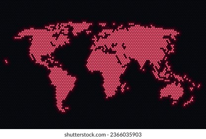 Mapa del mundo moderno del vector brillante rosa.  Asombroso fondo negro