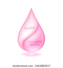 Pink Glutathione droplet and collagen solution isolated on white background. Vitamins complex minerals supplements should take in pairs. Medical scientific concepts. 3D Vector.