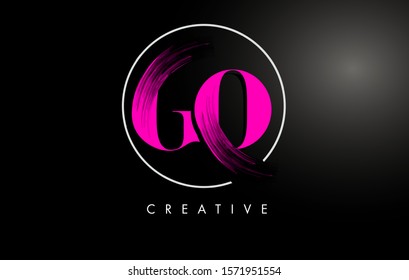 Pink GO Brush Stroke Letter Logo Design. Pink Paint Logo Leters Icon with Elegant Circle Vector Design.