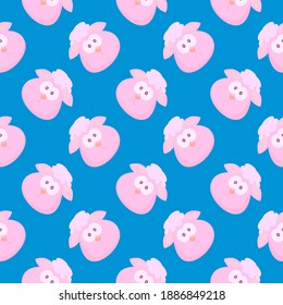 Pink goat , seamless pattern on a blue background.