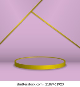 rosafarbene und goldene 3D-Podest, leerer Hintergrund, Vektordesign-Element