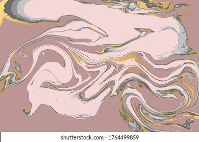 Pink and gold agate ripplle pattern. Light marble background.