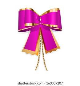 Pink and gold bow with laces. Decoration for a gift.