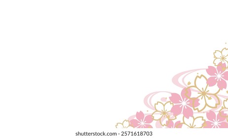 Pink and gold cherry blossom frame_Japanese style material_16:9