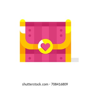 Pink and gold chest with heart. Vector flat illustration