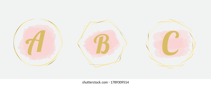 Pink and gold collection of geometric frame. Decorative element for logo, branding, card, invitation.