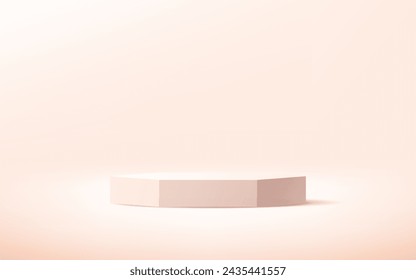 Pink gold cylinder pedestal podium. Space for selling products on the website. Template mock up for display of product. Business backdrop. Stage for showcase. Vector illustration.