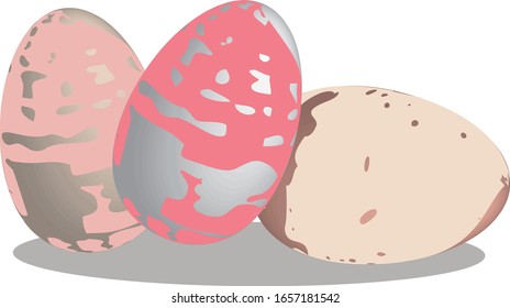 Pink with gold egg , pink with silver egg,  tan with bronze egg and shadow vector illustration.