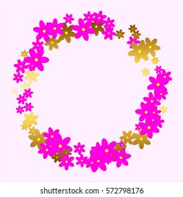 Pink and gold flowers on a pink background.