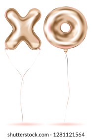Pink Gold Foil XO-letters Balloon, kiss and hug symbol. Image birthday celebration, social party and any holiday events
