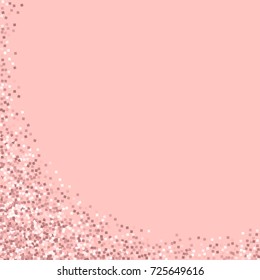 Pink gold glitter. Abstract left bottom corner with pink gold glitter on pink background. Wonderful Vector illustration.