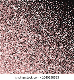 Pink gold glitter. Abstract mess on black background. Sightly vector illustration.