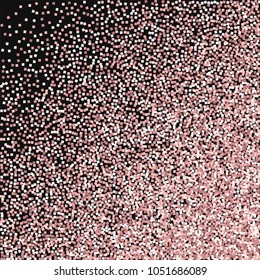 Pink gold glitter. Abstract random scatter on black background. Resplendent vector illustration.
