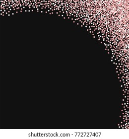 Pink gold glitter. Abstract right top corner on black background. Cool vector illustration.