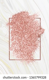 Pink gold glitter with a brownish red rhombus frame on a white fluid patterned background vector