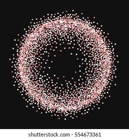 Pink gold glitter. Circle frame with pink gold glitter on black background. Vector illustration.