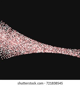 Pink gold glitter. Comet with pink gold glitter on black background. Good-looking Vector illustration.