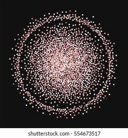 Pink gold glitter. Double circle with pink gold glitter on black background. Vector illustration.